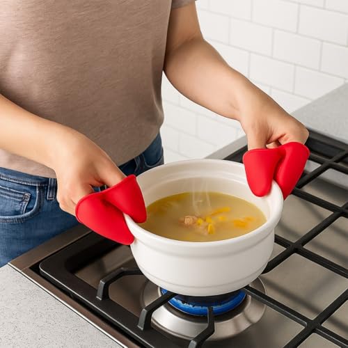 Frenchware Oven Mittens, 1 Pair, Silicone Baking Gloves, Finger Mitts Grips, Silicone Oven Mittens, Heat Resistant Pot Holders for Kitchen, Vessel Holding and Baking Accessory (Pack of 2, Red) - Image 1