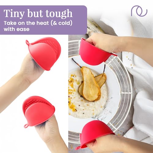 Frenchware Oven Mittens, 1 Pair, Silicone Baking Gloves, Finger Mitts Grips, Silicone Oven Mittens, Heat Resistant Pot Holders for Kitchen, Vessel Holding and Baking Accessory (Pack of 2, Red) - Image 3