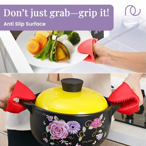 Frenchware Oven Mittens, 1 Pair, Silicone Baking Gloves, Finger Mitts Grips, Silicone Oven Mittens, Heat Resistant Pot Holders for Kitchen, Vessel Holding and Baking Accessory (Pack of 2, Red) - Image 4