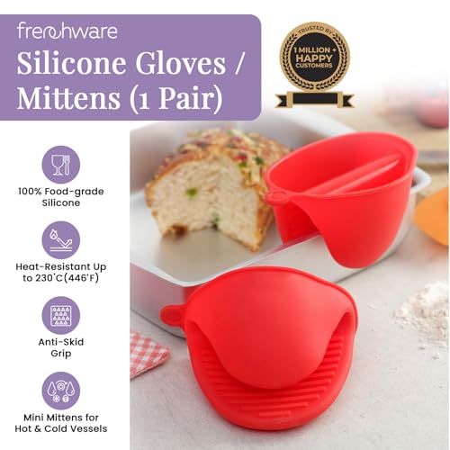 Frenchware Oven Mittens, 1 Pair, Silicone Baking Gloves, Finger Mitts Grips, Silicone Oven Mittens, Heat Resistant Pot Holders for Kitchen, Vessel Holding and Baking Accessory (Pack of 2, Red) - Image 2