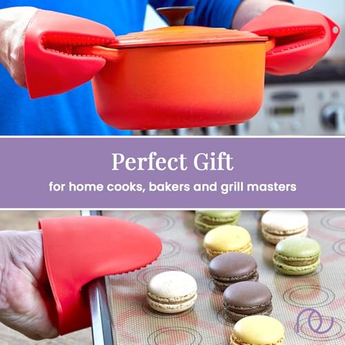 Frenchware Oven Mittens, 1 Pair, Silicone Baking Gloves, Finger Mitts Grips, Silicone Oven Mittens, Heat Resistant Pot Holders for Kitchen, Vessel Holding and Baking Accessory (Pack of 2, Red) - Image 5