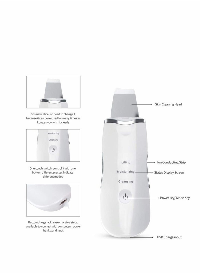 NIBEMINENT Ultrasonic Skin Facial Scrubber Face Spatula, Professional Deep Cleaning Dirt Blackhead Remover Reduce Wrinkles and Spot Lifting Peeling Care Beauty Device Tool (White)  - Image 3