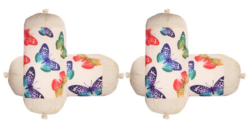 Kuber Industries Butterfly Design Cotton 4 Pieces Bolster Cover Set (Cream) - Image 1