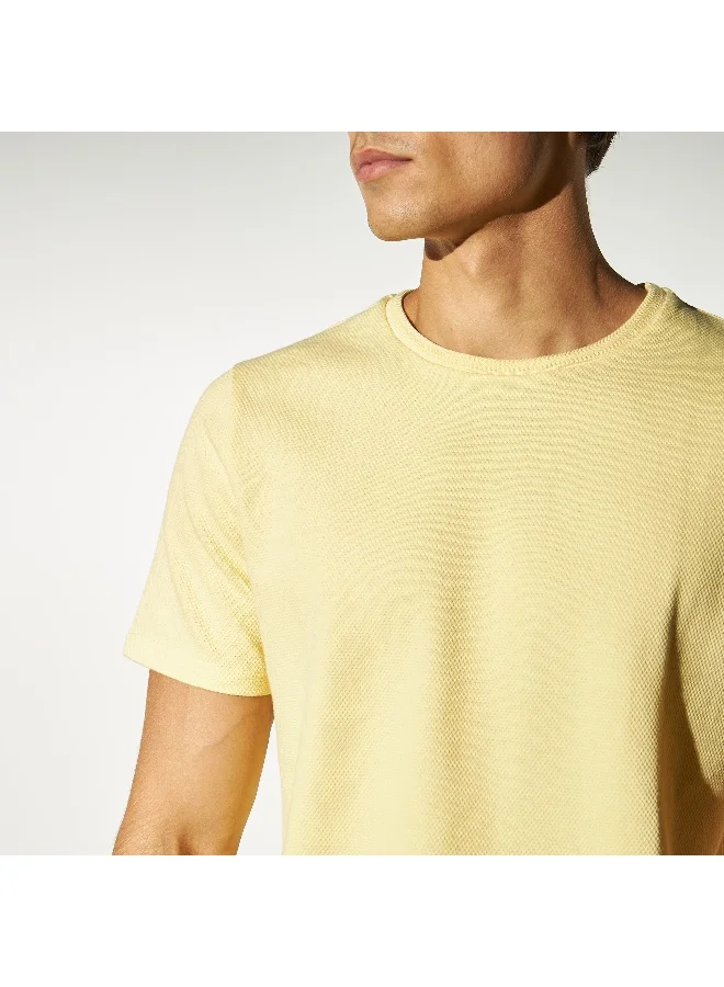 Iconic Iconic Textured Crew Neck T-shirt with Short Sleeves