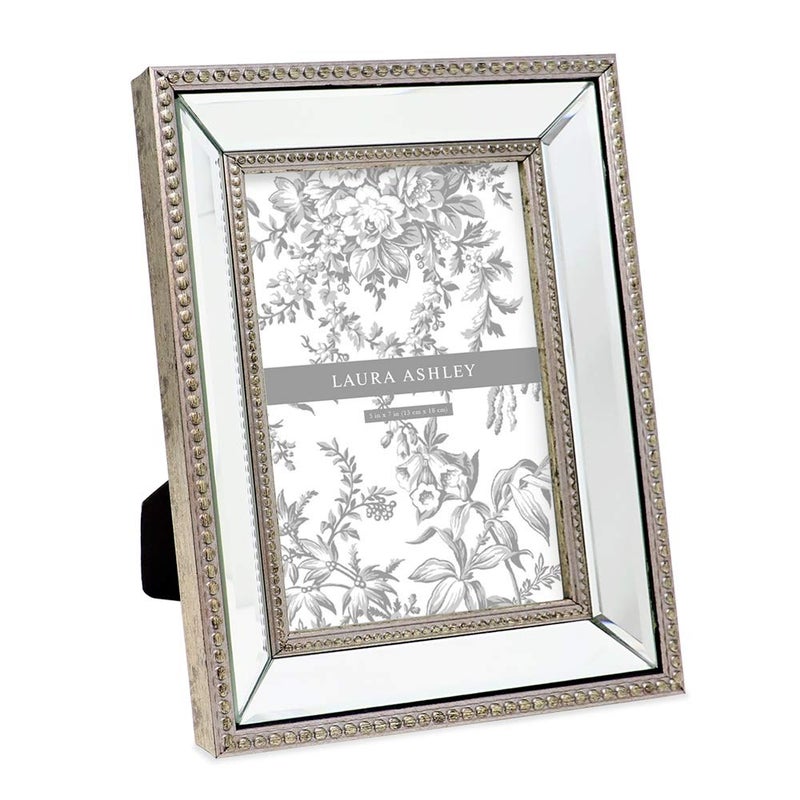 LAURA ASHLEY Laura Ashley 5x7 Champagne Mirror Bead Picture Frame Classic Mirrored Frame with Beaded Border WallMountable Made for Tabletop Display Photo Gallery and Wall Art 5x7 Champagne 