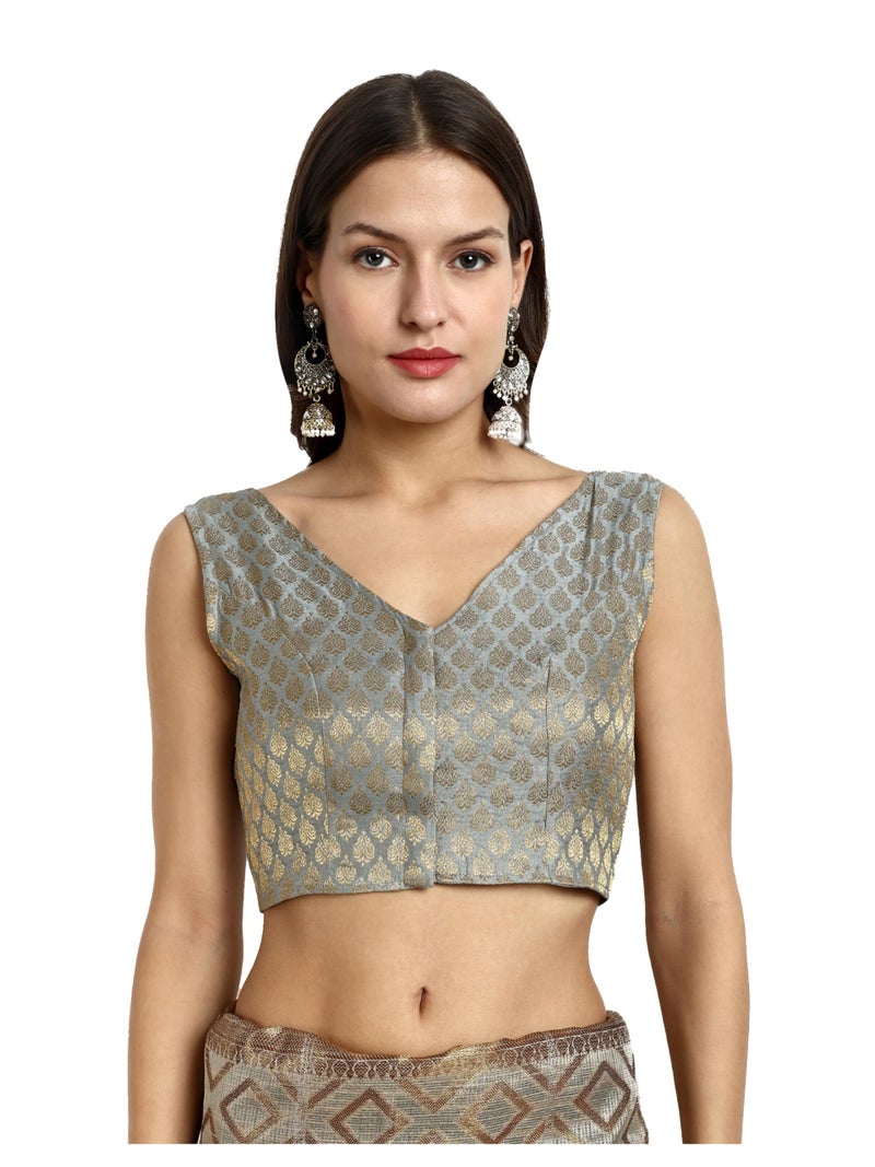 Vardha Women's Readymade Brocade Saree Blouse with Simple Look and Sleeveless Style | Blouse for Women - Image 1