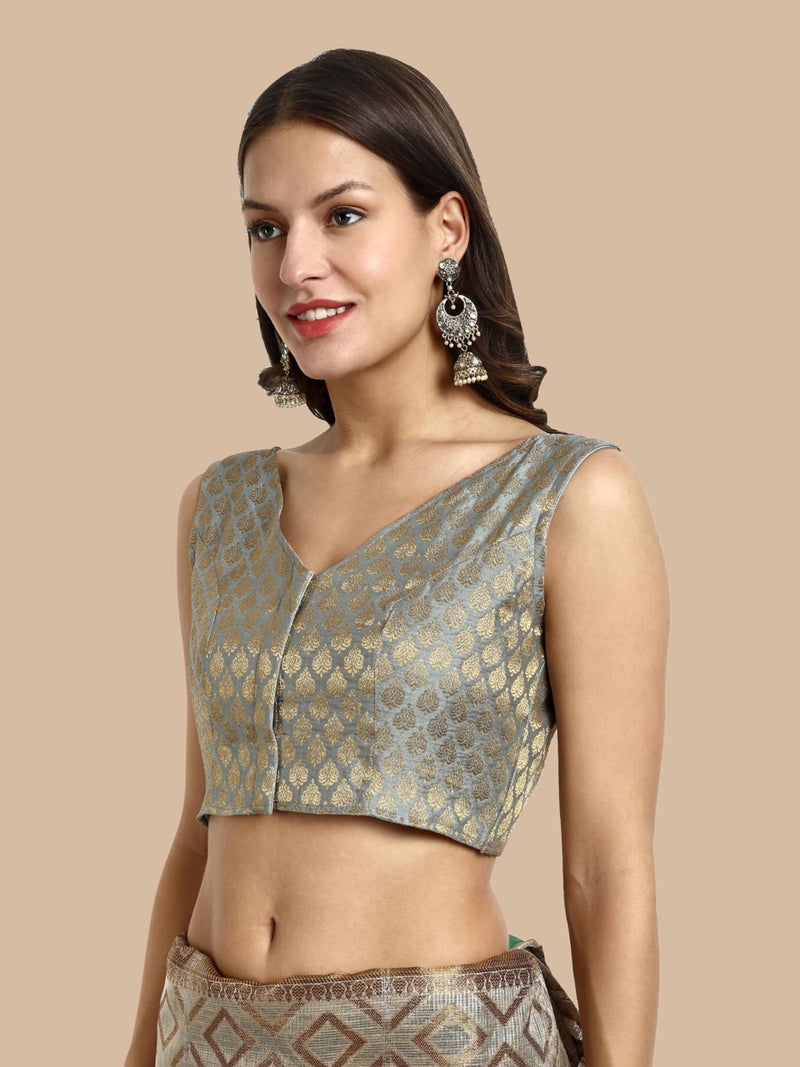 Vardha Women's Readymade Brocade Saree Blouse with Simple Look and Sleeveless Style | Blouse for Women - Image 5