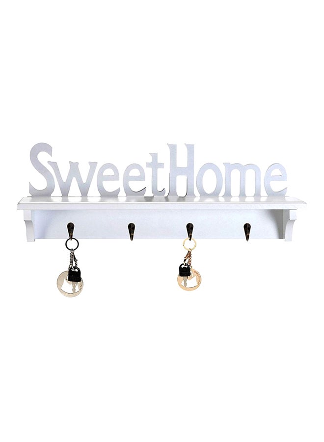 Sweet Home Key Holder Wooden Wall Shelf White  - Image 3