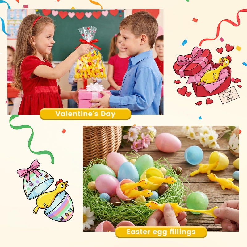 POPLAY 42PCS Flying Chicken Slingshot, Easter Party Favors Treasure Box Toys for Kids, Flicking Rubber Chickens Finger Toys for Birthday Party Activity Gift, Classroom Prizes, Goodie Bag Stuffer - Image 3