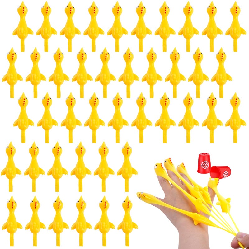 POPLAY 42PCS Flying Chicken Slingshot, Easter Party Favors Treasure Box Toys for Kids, Flicking Rubber Chickens Finger Toys for Birthday Party Activity Gift, Classroom Prizes, Goodie Bag Stuffer - Image 1