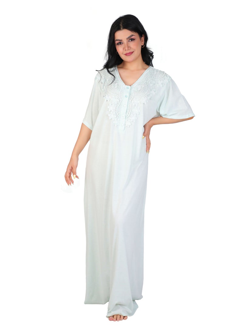 Dadoush Women's Embroidered Polyester Maxi Abaya - Full Length Modest Sleepwear | Soft Nightgown with Elegant Chest Detail. - Image 1