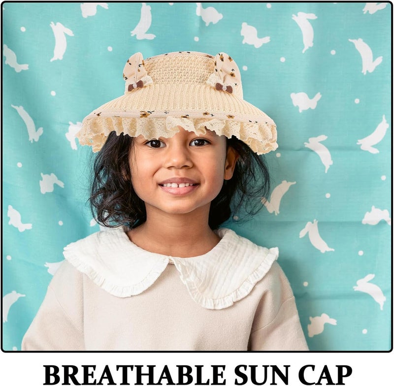 IMIKEYA Wide Brim Sun Hat with Rabbit Ears Beige Empty Top Visor Hat for Outdoor Sun Protection with 48-50cm Head Circumference - Image 3