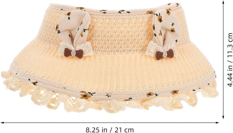 IMIKEYA Wide Brim Sun Hat with Rabbit Ears Beige Empty Top Visor Hat for Outdoor Sun Protection with 48-50cm Head Circumference - Image 2