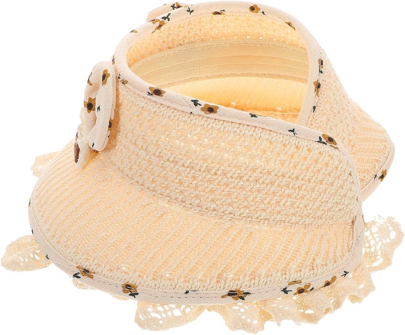 IMIKEYA Wide Brim Sun Hat with Rabbit Ears Beige Empty Top Visor Hat for Outdoor Sun Protection with 48-50cm Head Circumference - Image 1