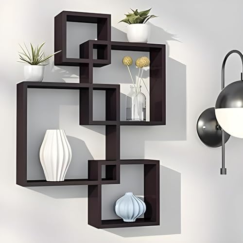 DDS Dream Decor Shoppee Floating Shelves for Wall Set of 4 Intersecting Wall Mounted Wall Shelf Solid Wood Floating Shelves Wall Decor for Bedroom, Room, Living Room, Kitchen Bedroom (Black) - Image 4