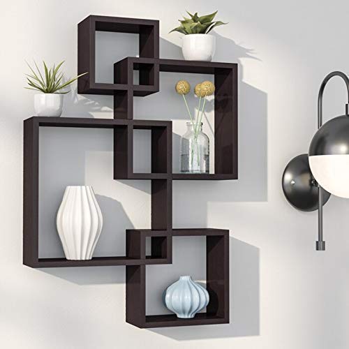 DDS Dream Decor Shoppee Floating Shelves for Wall Set of 4 Intersecting Wall Mounted Wall Shelf Solid Wood Floating Shelves Wall Decor for Bedroom, Room, Living Room, Kitchen Bedroom (Black) - Image 1
