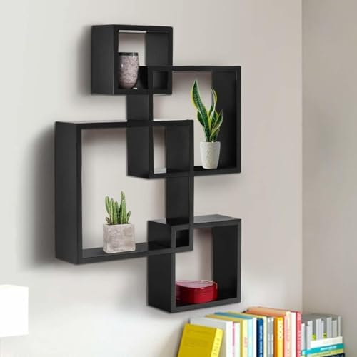 DDS Dream Decor Shoppee Floating Shelves for Wall Set of 4 Intersecting Wall Mounted Wall Shelf Solid Wood Floating Shelves Wall Decor for Bedroom, Room, Living Room, Kitchen Bedroom (Black) - Image 3