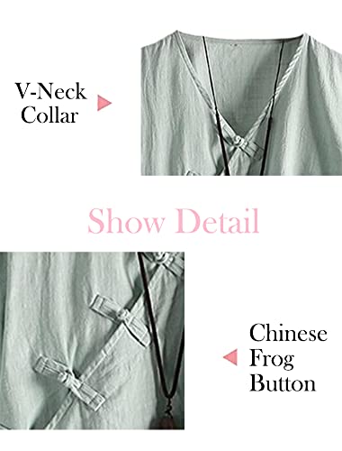 Minibee Women's Linen Retro Chinese Frog Button Tops Blouse Green XL - Image 3