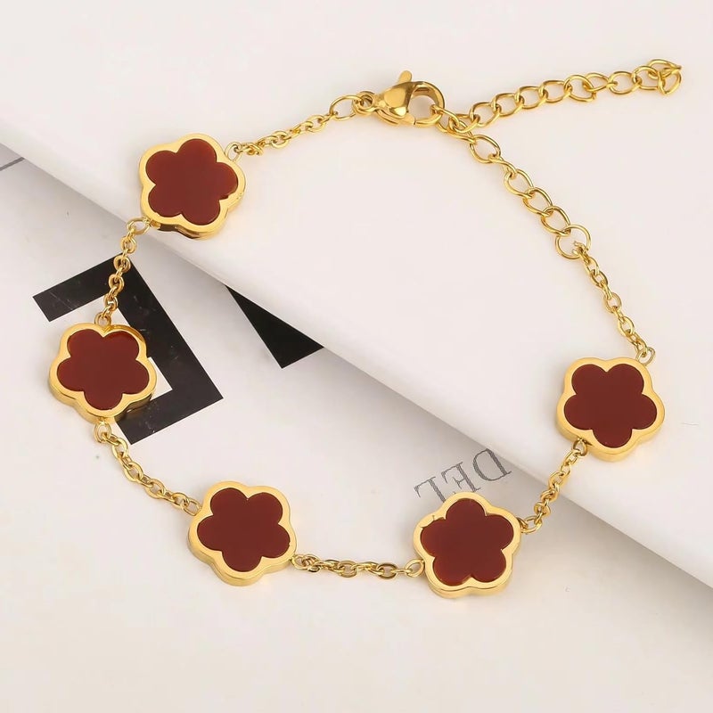 Nan 2 PCS Lucky Floral Bracelet Set for Women - Elegant Flower Chain Link Design - Image 3