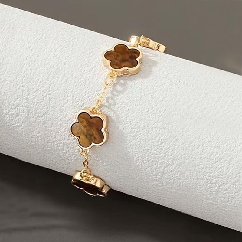 Nan 2 PCS Lucky Floral Bracelet Set for Women - Elegant Flower Chain Link Design - Image 5