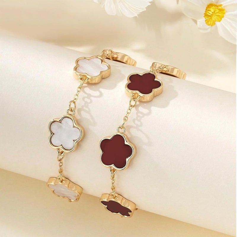 Nan 2 PCS Lucky Floral Bracelet Set for Women - Elegant Flower Chain Link Design - Image 1