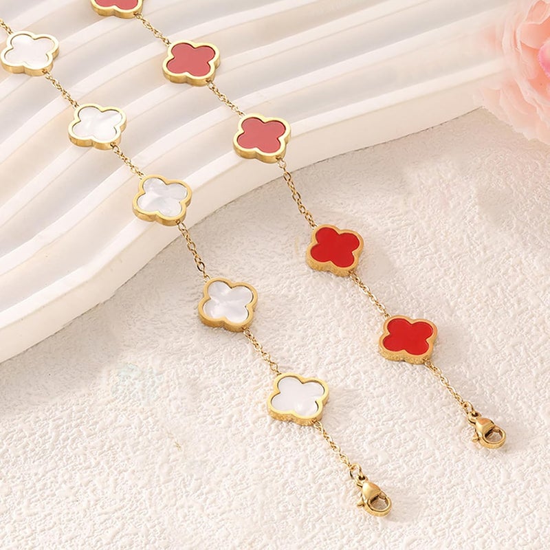 Nan 2 PCS Lucky Floral Bracelet Set for Women - Elegant Flower Chain Link Design - Image 4