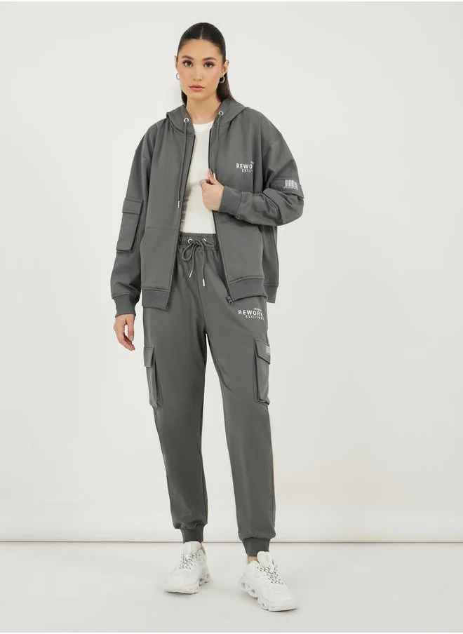 Styli Printed Front Zip Hoodie & Cuffed Joggers Co-Ords