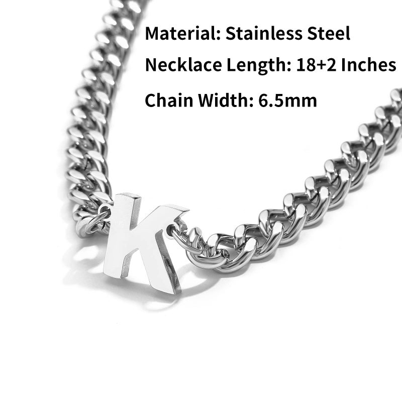 DuoDiner Letter K Necklace for Men Boy Silver Initial Pendant Cuban Link Chain Male Women Jewelry Collar Cadenas Para Hombres Him Boyfriend Gifts - Image 3