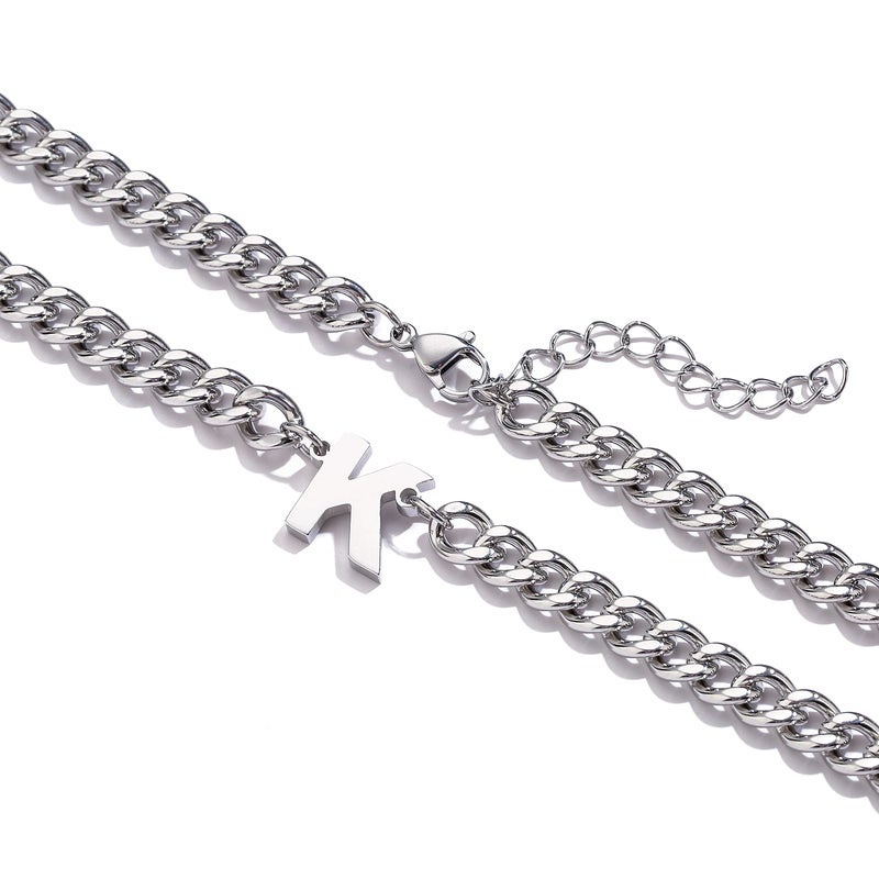 DuoDiner Letter K Necklace for Men Boy Silver Initial Pendant Cuban Link Chain Male Women Jewelry Collar Cadenas Para Hombres Him Boyfriend Gifts - Image 2