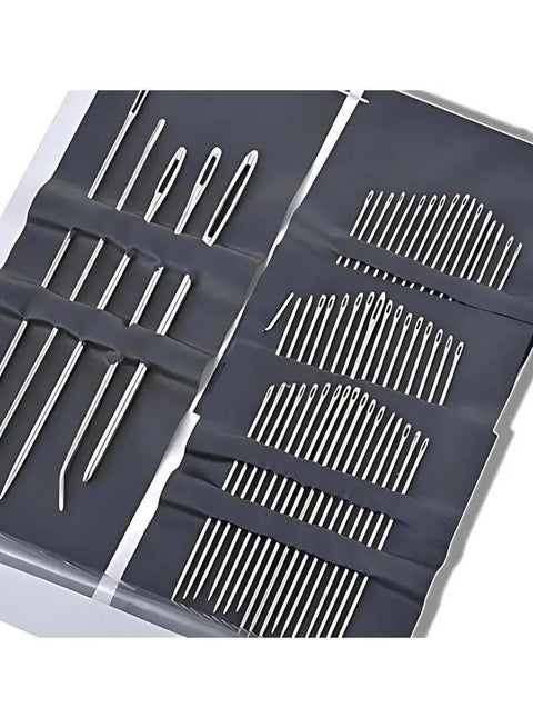 55-Piece Multi-Size Stainless Steel Hand Sewing Needle Set – Big Eye Needles for Embroidery Needlework DIY Crafts, Multifunctional Sewing Supplies Uncoated with White Packaging