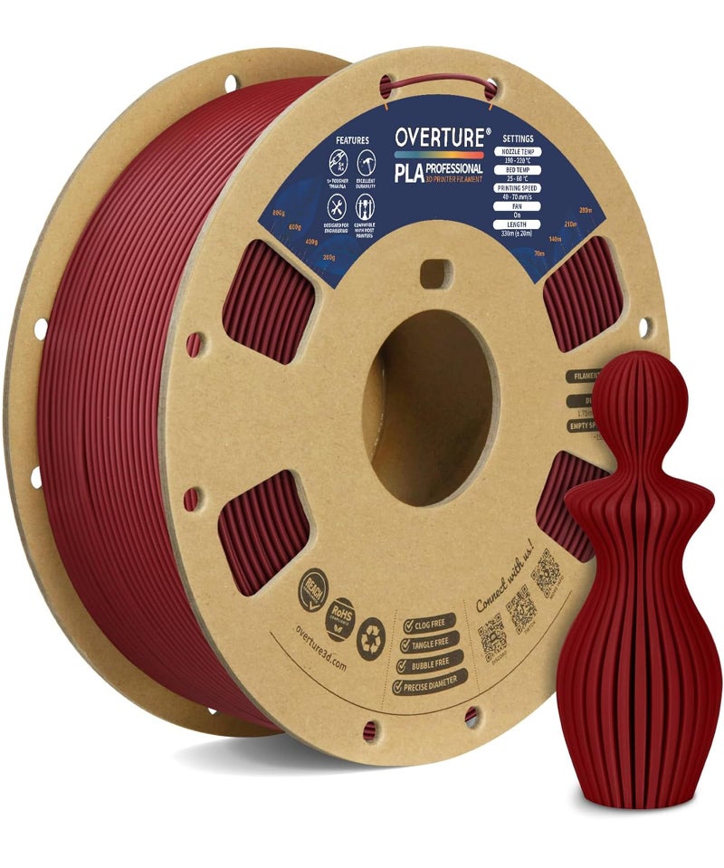 OVERTURE PLA Plus (PLA+) Filament 1.75mm, Stronger & More Durable, Professional Toughness 3D Printer Filament 1kg (2.2lbs), High Precision +/- 0.02mm, Tangle-Free(Wine) - Image 1