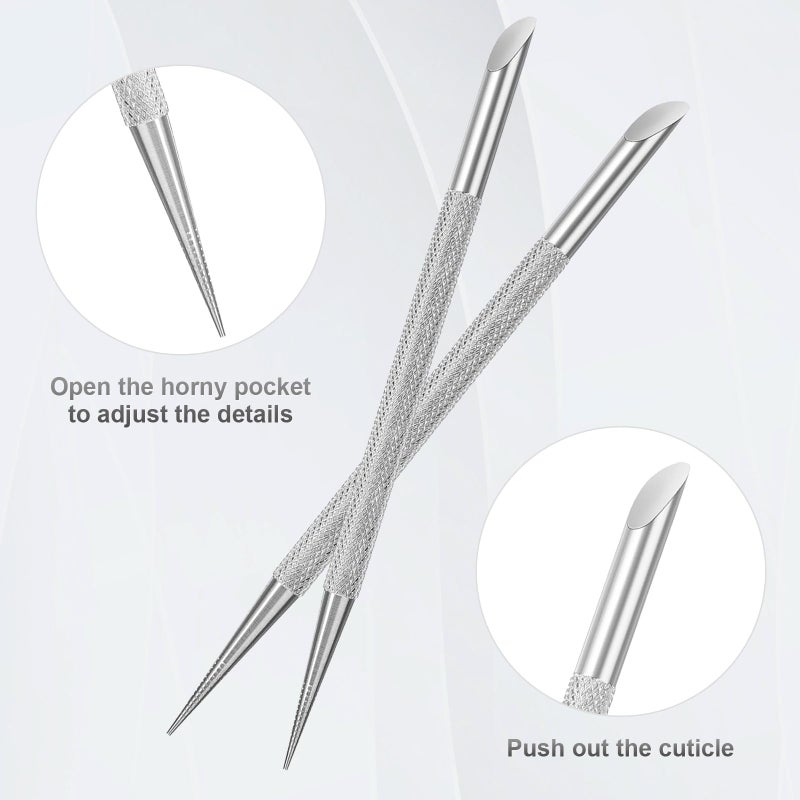 Clofiak 2Pcs Nail Cleaning Cuticle Stick Tool, Stainless Steel Cuticle Pusher, Nail Polish Remover tool, Professional Pedicure Nail Art Care Portable Nail Cleaner for Fingernails Toenails Manicure - Image 4