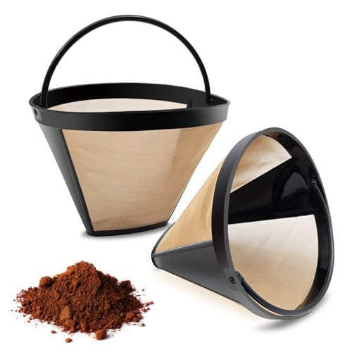 MFBJXC Gold Coffee Filter Reusable #4 Cone Coffee Filters Basket Replacement fits Cuisinart/Ninja Coffee Makers and Brewers (2) - Image 1