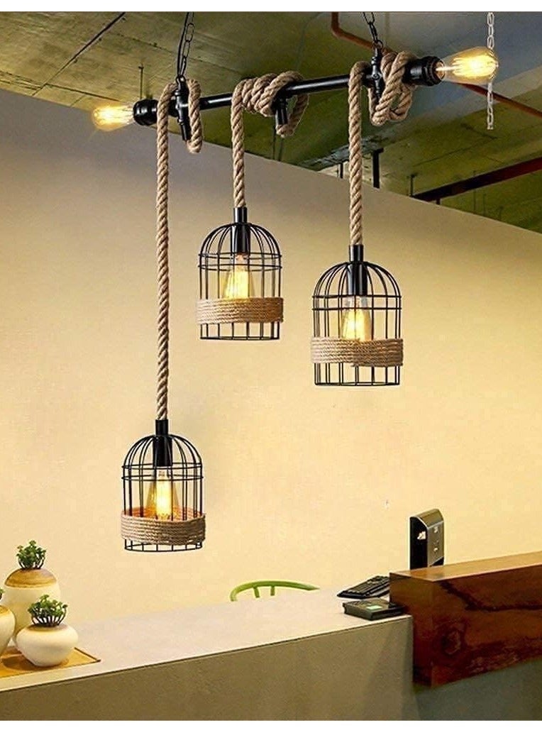 Next Life 5 Lamp Rope Chandelier Rustic Pendant Light Industrial Hanging Lamp for Living Room Dining Room Bedroom And Kitchen  - Image 1