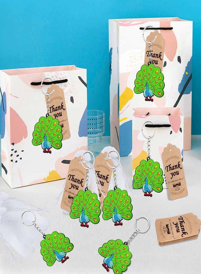 Elecrainbow 60 Pack Peacock Party Favors - Include 20 Keychains, 20 Thank You Tags and 20 Bags for Summer, Wedding, Zoo Animals, Bird Theme, Baby Shower, Goodie Bag Fillers - Image 5
