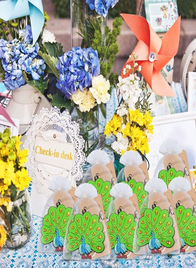 Elecrainbow 60 Pack Peacock Party Favors - Include 20 Keychains, 20 Thank You Tags and 20 Bags for Summer, Wedding, Zoo Animals, Bird Theme, Baby Shower, Goodie Bag Fillers - Image 3