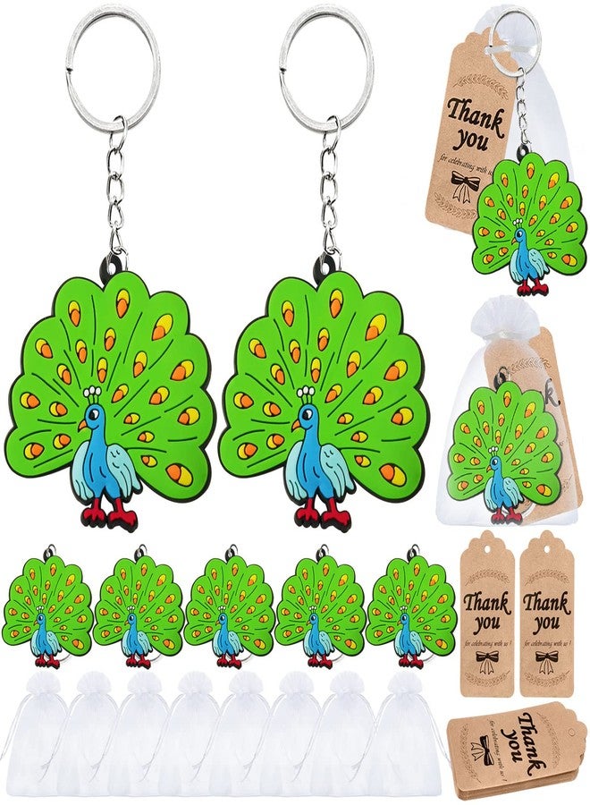 Elecrainbow 60 Pack Peacock Party Favors - Include 20 Keychains, 20 Thank You Tags and 20 Bags for Summer, Wedding, Zoo Animals, Bird Theme, Baby Shower, Goodie Bag Fillers - Image 1