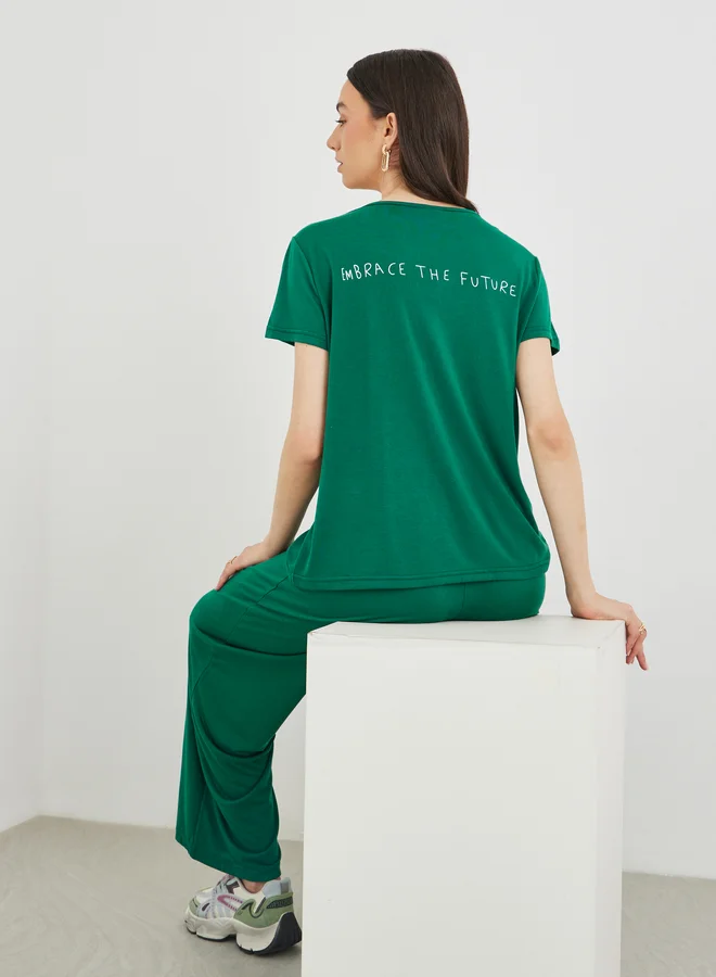 تايك تو Take Two Slogan Print Short Sleeve T-Shirt and Joggers Co-Ords