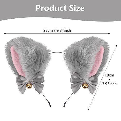 EVERMARKET Cat Ears Headband with Bells, Faux Fur, Anime Fox Wolf Cat Ears Headband Cosplay Accessories, Hairband for Halloween Costume Party Fancy Dress(Gray) - Image 2