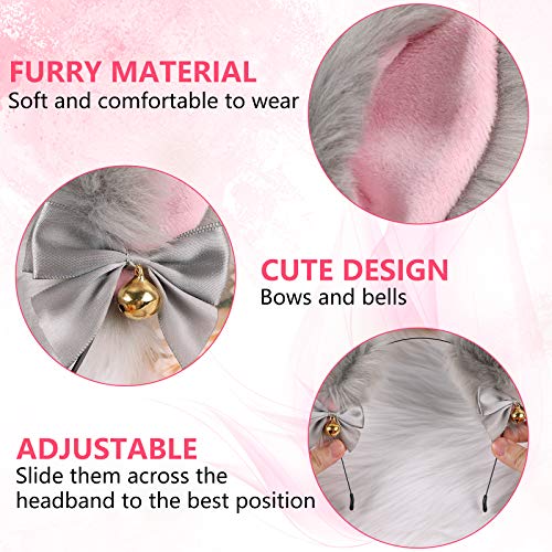 EVERMARKET Cat Ears Headband with Bells, Faux Fur, Anime Fox Wolf Cat Ears Headband Cosplay Accessories, Hairband for Halloween Costume Party Fancy Dress(Gray) - Image 3