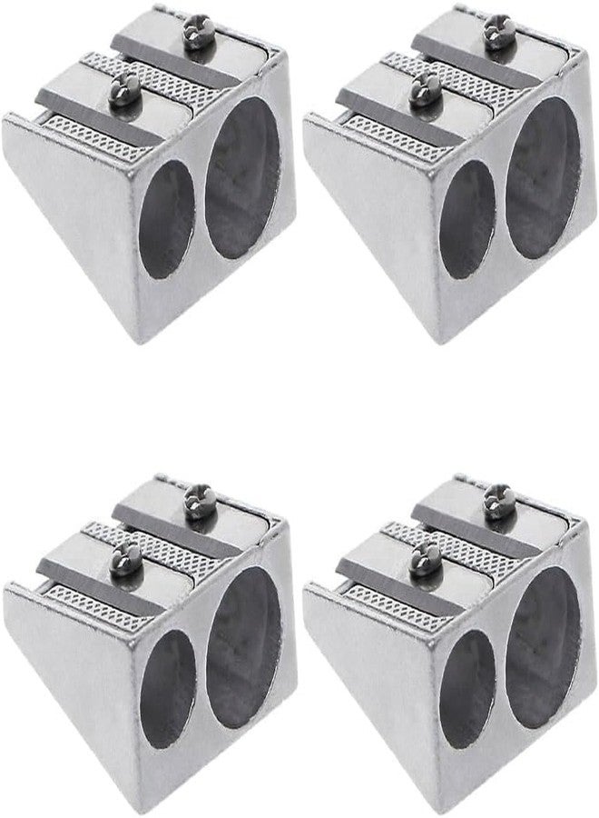 BWESOO 4Pcs Silver Magnesium Pencil Sharpener, Magnesium Metal Manual, Double Holes Rectangular, Handheld Pencil Sharpener, Writing and Correction Supplies - Image 1