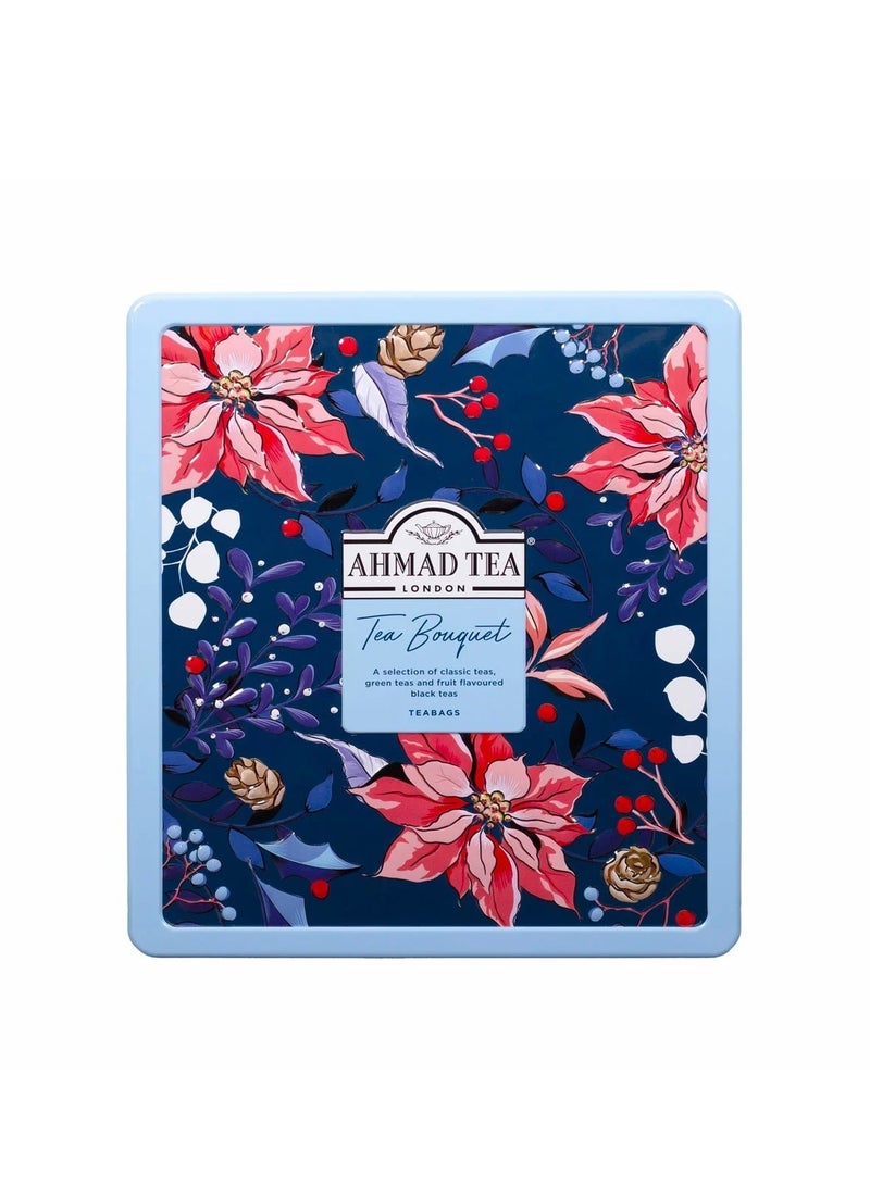 Ahmad Tea Floral Tea Tin Gift, Blue Caddy, 72 Tea Bags, Our most popular Black and Green Tea Assortment
