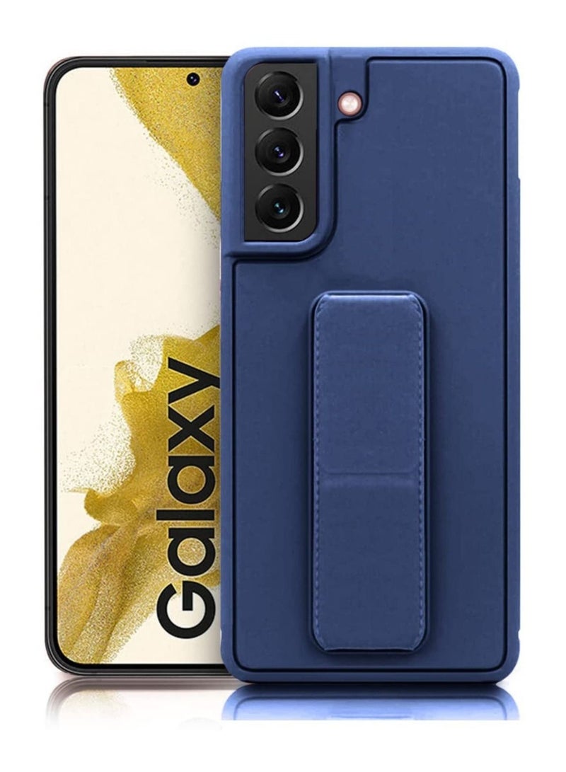 Wtech Premium Quality Silicone Slim PU Leather Kick Back Stand Grip Case Cover For Samsung Galaxy S22 Plus 5G Navy Blue - Image 1