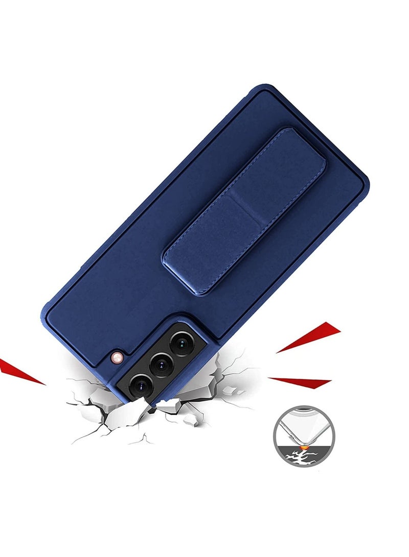 Wtech Premium Quality Silicone Slim PU Leather Kick Back Stand Grip Case Cover For Samsung Galaxy S22 Plus 5G Navy Blue - Image 3