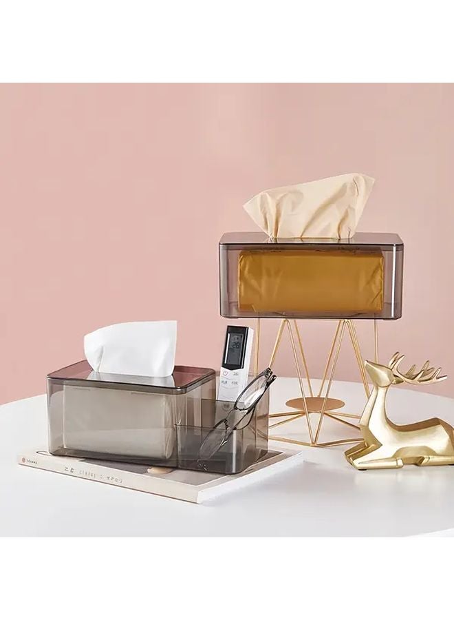 صندوق المناديل الورقية الحديث الرمادي الصغير المربع مع غطاء، موزع صحي بنقرة واحدة للمنزل والمكتب - Image 2