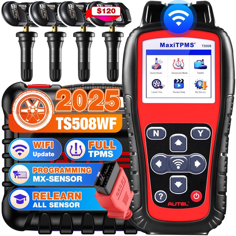 Autel MaxiTPMS TS508WF KIT 2025 TPMS Programming Relearn Tool with 4PCS Autel MX Sensor 120 WiFi Ver of TS601 TS508 TS501 PRO RelearnActivate All TPMS Sensor TPMS Reset Lifetime Free Update