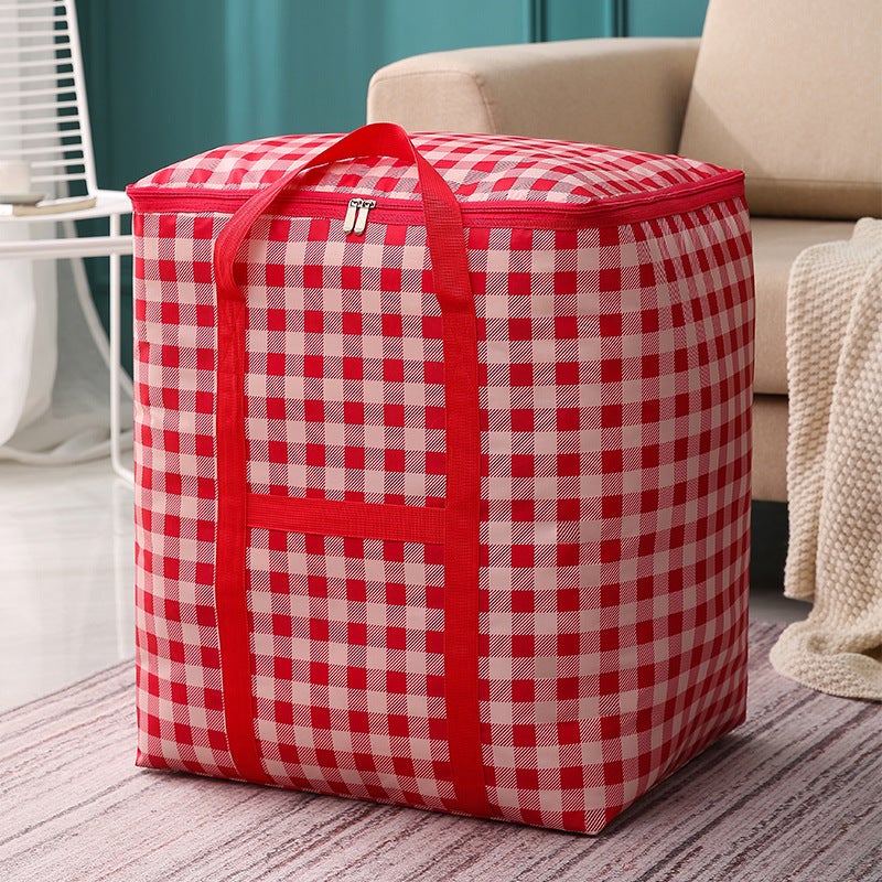 Extra Large Thick Oxford Quilt Storage Bag Red grid 