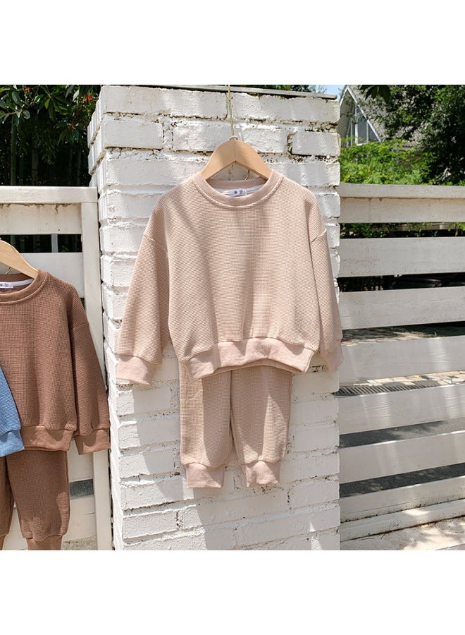 Autumn Suit New Korean Style Girls Long Sleeve Sweatshirt Waffle Suit Boys And Girls Casual Sports Suit