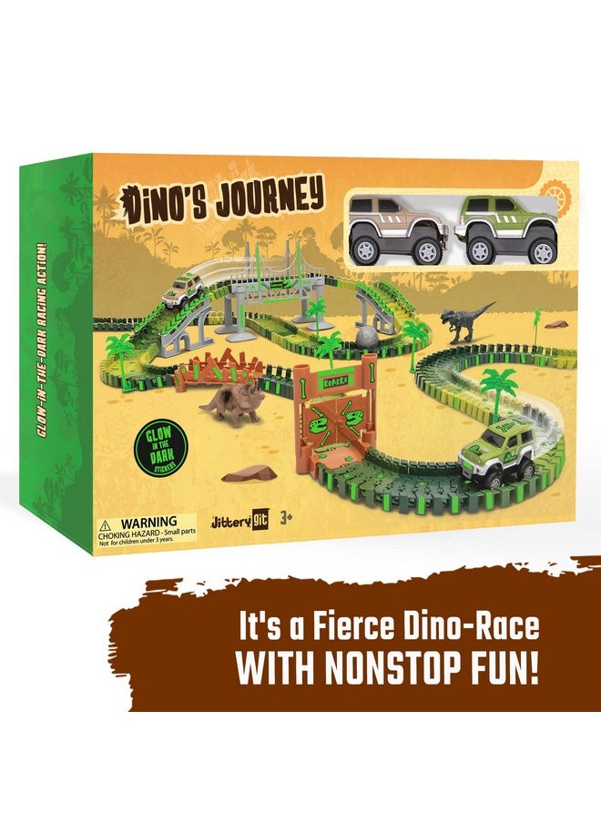 جيتيري جيت مجموعة ألعاب JITTERYGIT Dinosaur Jurassic Race Track Train المضيئة في العالم الداكن، حديقة سباق الديناصورات للأطفال تتضمن مجموعة لعب T-Rex وTriceratops - أفضل هدية عيد ميلاد للأولاد والبنات من سن 3 4 5 6 7 8 سنوات  - Image 3