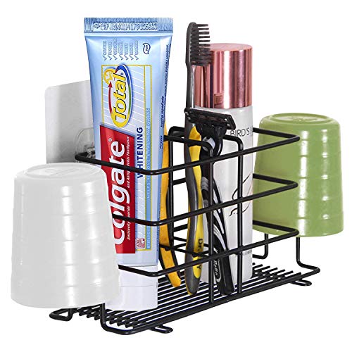 ADTALA Upgraded Toothbrush Holder, Wall Mounted Holder Toothpaste Holder Stand Bathroom Storage Organizer Rack - Stainless Steel (Black) - Image 1
